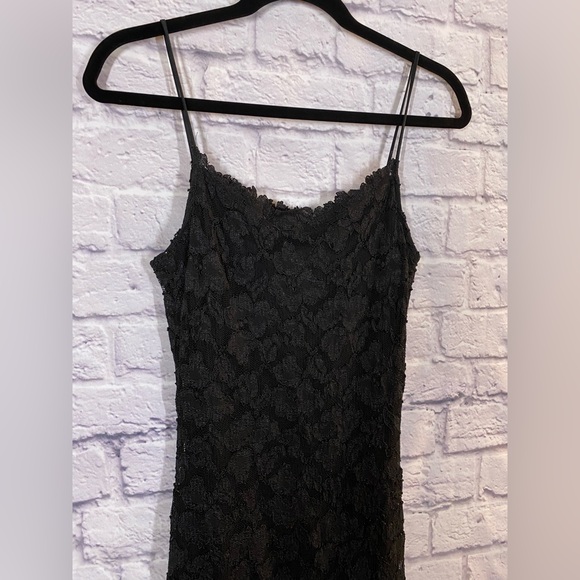 Vintage Cache Black Lace Spaghetti Strap Mini Bodycon Dress Size M - Picture 2 of 9